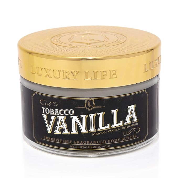 LUXURY LIFE BUTTER - Irresistibly Scented Body Butter with Hyaluronic Acid for Ultimate Moisture. Luxurious Natural Fragrance. Hydrates for a Non-Greasy Glamorous Glow, Tobacco Vanilla, 5 oz.
