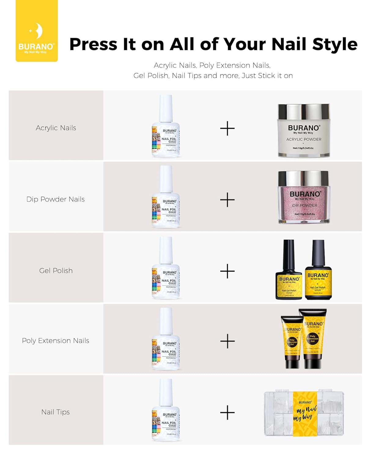 BURANO Nail Art Nail Foil Glue Gel, o.5 oz with 10PCS Foil Stickers Set Nail Foil Glue for Nails Foil Transfer Gel, Nail Design DIY UV LED Lamp Required (Flower Foil 10)