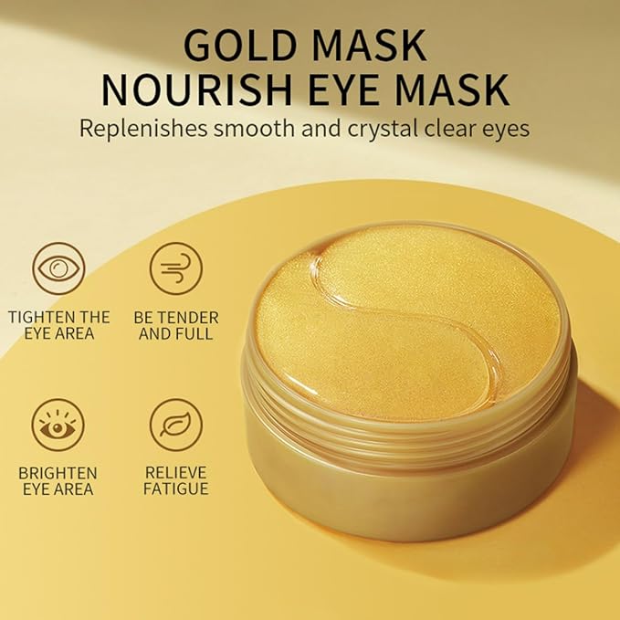 Under Eye Patches, 24K Gold Eye Mask, Reduce Puffy Eyes, Dark Circles, Eye Bags, Eye Patches with Collagen, Anti-Aging Rejuvenating Moisturizing Skin Care for Anti-Wrinkle Eye Masks 60PCS