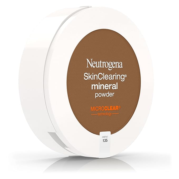 Neutrogena SkinClearing Mineral Acne-Concealing Pressed Powder Compact, Shine-Free & Oil-Absorbing Makeup with Salicylic Acid to Cover, Treat, & Prevent Breakouts, Chestnut 135,.38 oz