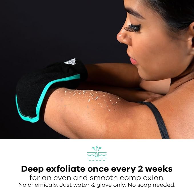 Dermasuri Deep Exfoliating Glove for Shower - Scrubbing Mitt Body Scrubber Gloves Skin Exfoliator & Eliminates Dead Skin - Keratosis Pilaris Scrub Spray Tan Remover - Korean Skincare for Body (2 Pack)