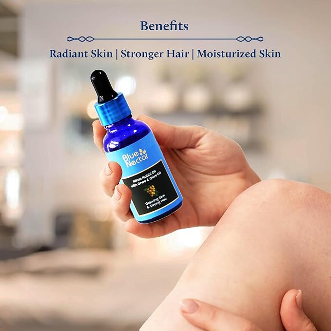 Blue Nectar Ayurveda Navel Oil with Ghee & Olive for Belly Oiling | Natural Belly Button (Nabhi) Oil for Radiant Skin & Deep Hydration (22 Herbs, 0.33Fl Oz)