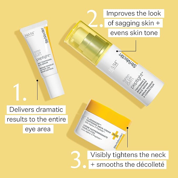 StriVectin Tighten & Lift Power Starters Trio Kit, 3 piece Peptide Kit for Face, Eyes and Neck, to help visibly reduce the look of Wrinkles and Fine Lines
