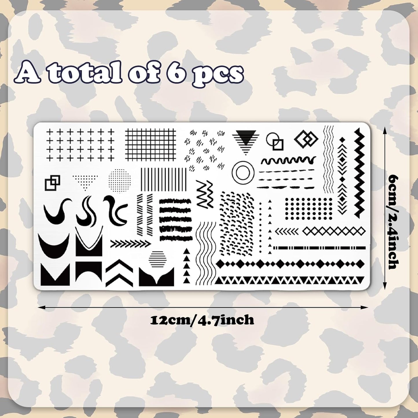 Whaline 6Pcs Animal Print Nail Plates Stamping Set Leopard Print Stamp Templates Nail Art Plates for DIY Print Manicure Salon Design Gift