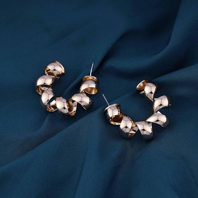 Vintage Exaggerated Irregular Circle Earrings Twist Hoop Earrings Twisted Rope Round Earrings Gold Circle Hoop Dangle Earrings Jewelry for Women