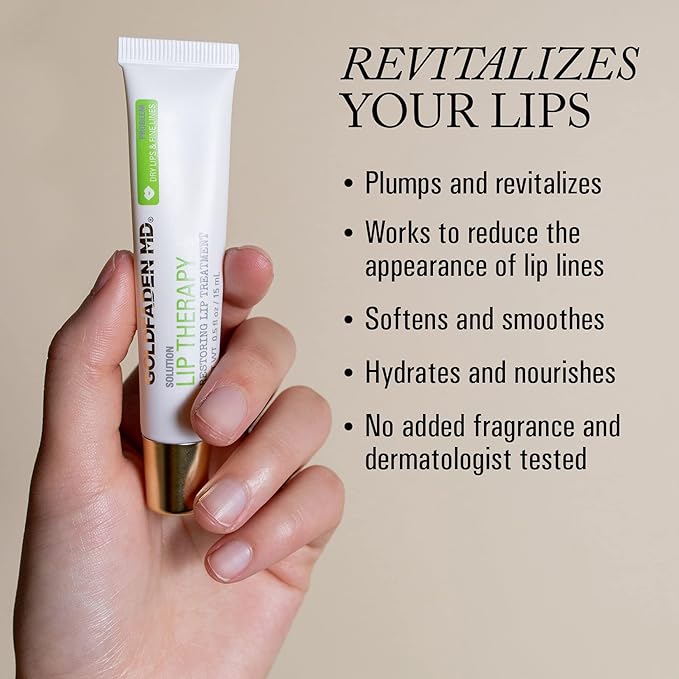 Goldfaden MD Lip Therapy | Restoring Lip Treatment | w/Peptides, Hyaluronic Acid, Fruit Berry Wax, Borage Oil, Rose Hip Oil & Vitamin E | Nourishes, Hydrates & Plumps Appearance 0.5 ﬂ oz / 15 mL