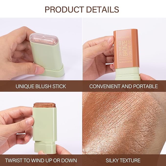 Cream Bronzer Stick,Contour Stick Facial Contouring Stick,Long Lasting Highlighter Waterproof Highlight Makeup,Buildable Shimmer Sparkle Face Bronzer Face Shaping,02 Soft Glow