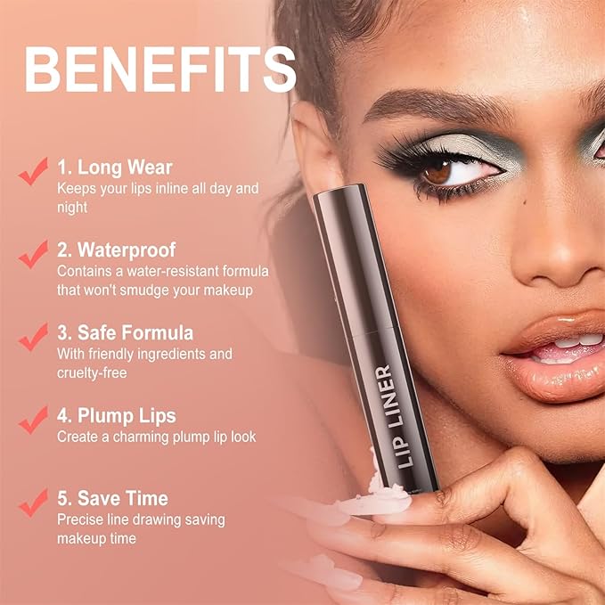 OETUIOW Lip Stain, Lip Liner, Waterproof Moisturizing Long-Lasting, Non-Stick Cup for Women All Skin Types, Rose Color
