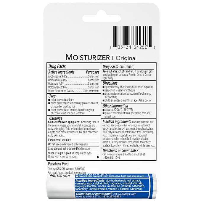 ChapStick Moisturizer 2-in-1 Lipcare 5-Pack (3 SPF 12, 2 SPF 15) – Original Lip Balm with Broad Spectrum SPF, Aloe & Vitamin E, 0.15 Oz Ea