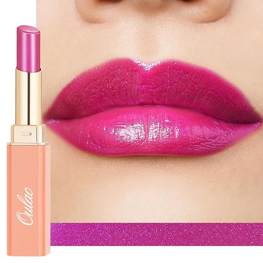 Oulac Moisture Pink Purple Lipstick - 2 in 1 Shimmer Lipstick & Lip Balm, Juicy & Glossy Finish, Long Lasting Hydrating, Smooth for Dry, Cracked and Chapped Lips, Vegan 2.2g/0.07oz (S02)