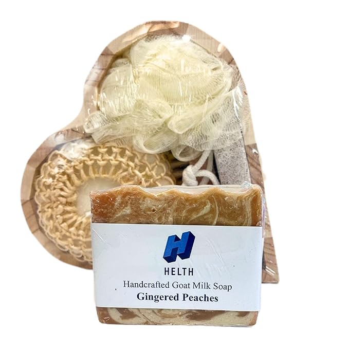 Spa Kit Birthday Box with Loofah Body Brush Gingered Peaches Goat Milk Soap, Orange