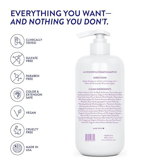Routine Wellness Anti-Thinning Shampoo for Thinning Hair - Biotin DHT Blocker Women & Men - Color Safe Shampoo for Hair Loss & Healthy Hair - Lavender & Cedar 14oz (Pack of 2)