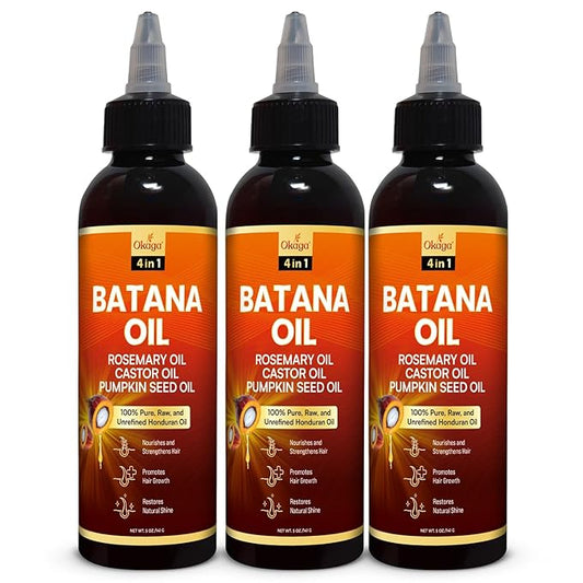 Batana Oil for Hair Growth with Rosemary, Castor, and Pumpkin Seed Oils, 100% Pure Unrefined Honduran Formula, Strengthens, Nourishes, Revives Scalp & Strands, Natural Care for All Types (3PK)