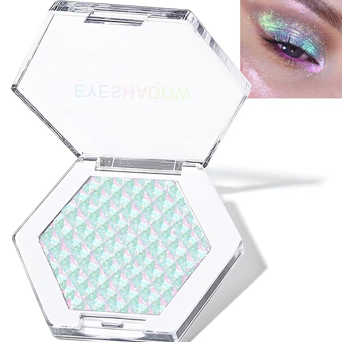 Mermaid Glitter Eyeshadow Palette, Multichrome Chameleon Cream Eye Shadow, Color Shifting White Eyeshadow Sparkling Holographic Shimmer Inner Corner Eye Brightener Highlighter Makeup