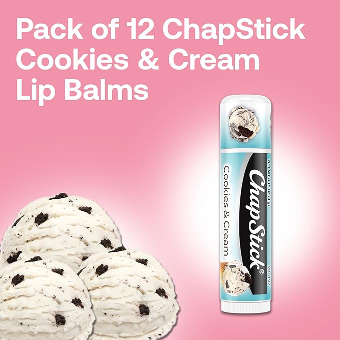 ChapStick Ice Cream Social, Party Favor Lip Balm Pack - Cookies & Cream - 0.15 Oz x 12 Sticks