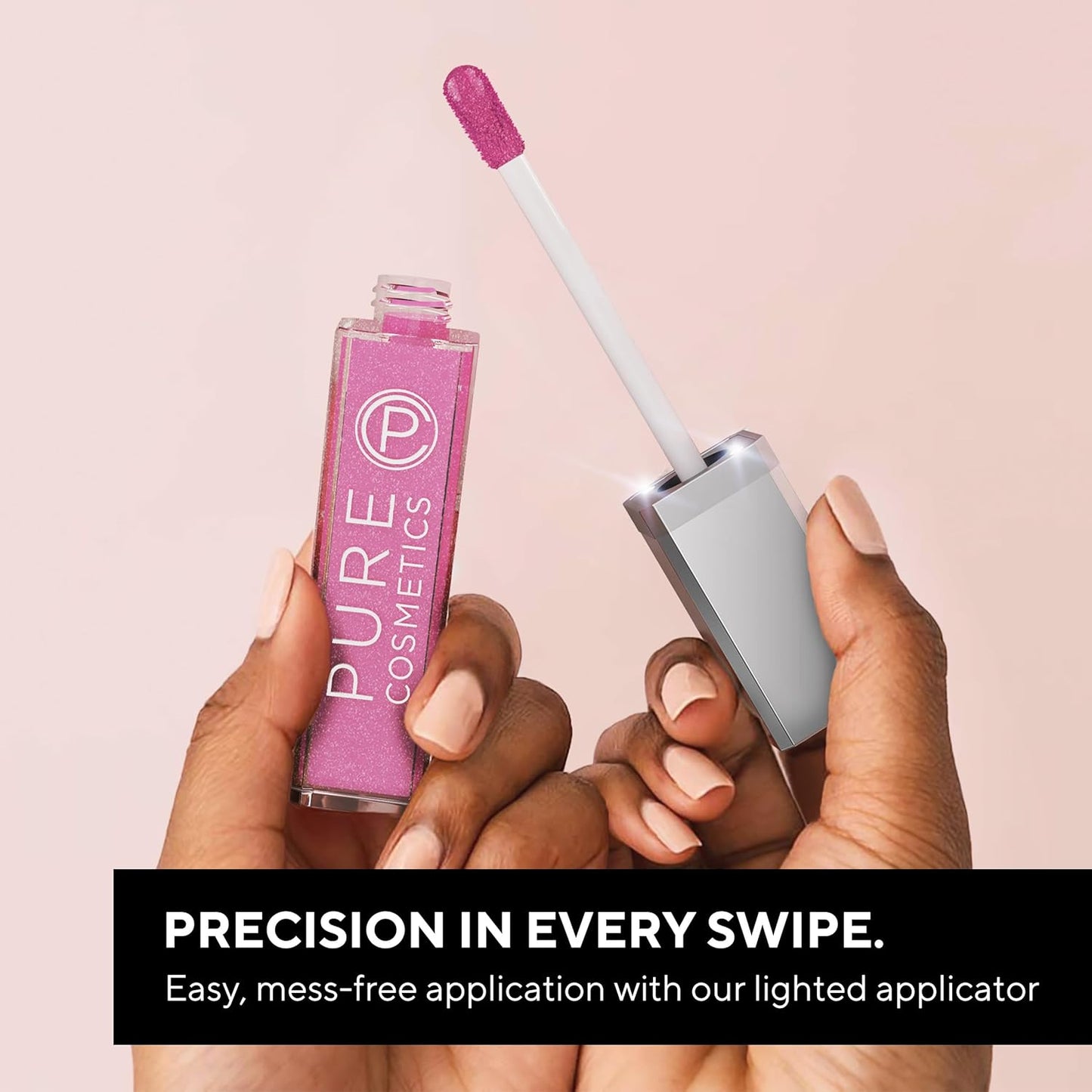 Pure Cosmetics Pure Illumination Lip Gloss - LED-lit Applicator w/Side Mirror - Non-Sticky, Moisturizing & Hydrating Lip Glosses - Soothes & Protects Dry Chapped Lips (Clear)