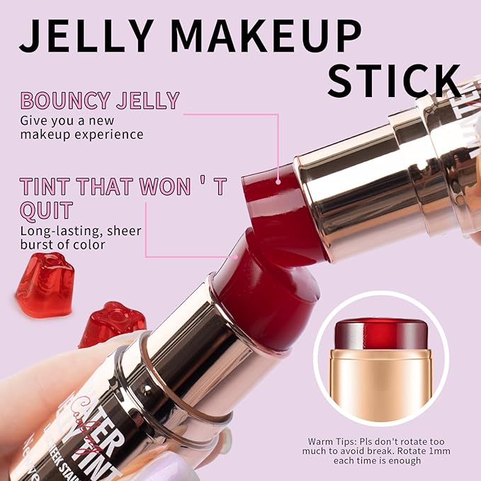 2PCS Jelly Blush Stick, Multi-Purpose Lip & Cheek Stick, Waterproof jelly tint, Moisturizing Cooling Water Jelly Tint Long Lasting cheek stain & lip tint for Women and Girls 01#