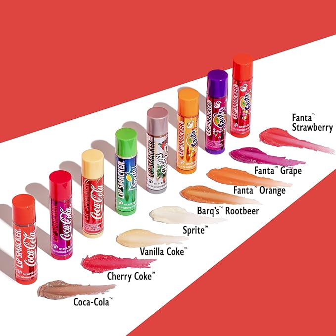 Lip Smacker Coca-Cola Flavored Balm, 8 Count, Flavors Coke, Cherry Vanilla Sprite, Root Beer, Orange Fanta, Grape Strawberry Fanta