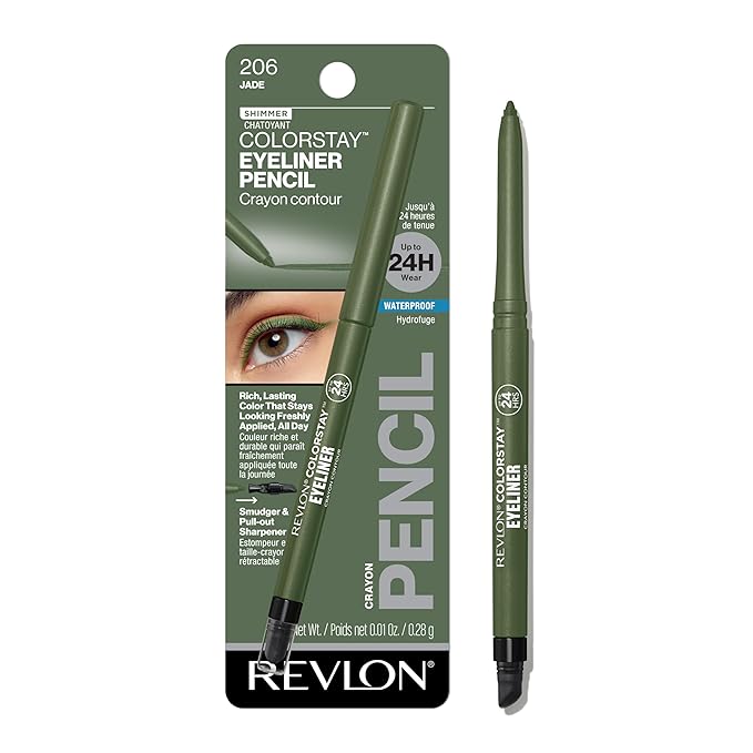 Revlon ColorStay Pencil Waterproof Eyeliner, Smudge-Proof, Eye Makeup with Built-In Sharpener, 206 Jade, 0.01 oz