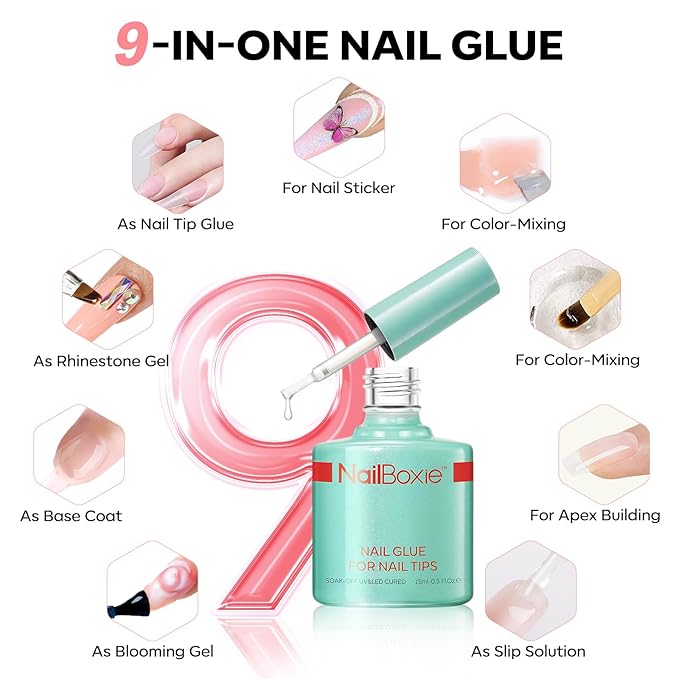 Modelones Gel Nail Kit, Press On Nails Kit with LED Light, 150 PCS Short Pink Almond, 15 Sizes French Tip Press on Nails, NailBoxie Pre-Colored Nail Tips for Easy DIY Nail Art