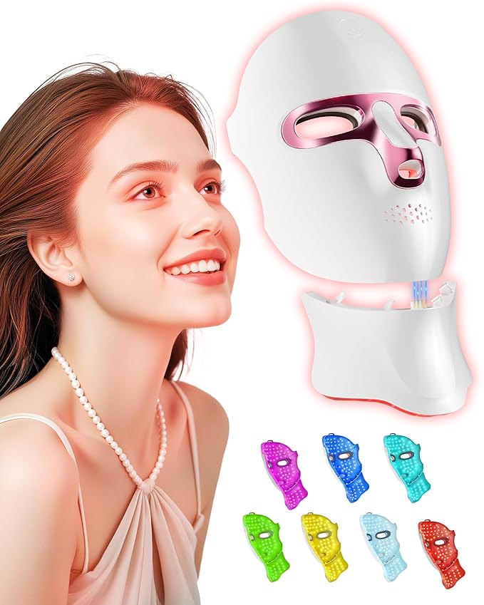FOLOKE Red Light Therapy Mask for Face & Neck, LED Face Light Therapy,USB C Rechargeable,Infrared Mask for Home Working Travel Yoga