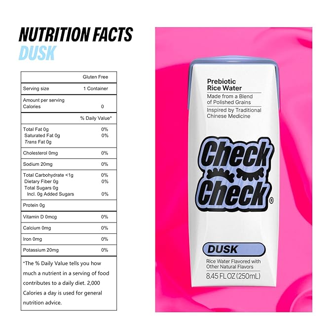 CheckCheck Prebiotic Rice Water, Dawn and Dusk Variety, 12 Pack, 8.45 Fl Oz Bottles (12 Pack, Dusk)
