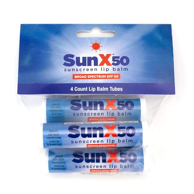 CoreTex Sun X 50 Lip Balm SPF 50 - Pack of 4 Broad Spectrum Sunscreen Lip Balms (Protects Against UVA/UVB Rays) - Water Resistant Up to 80 Minutes and Free of Parabens & Oxybenzone