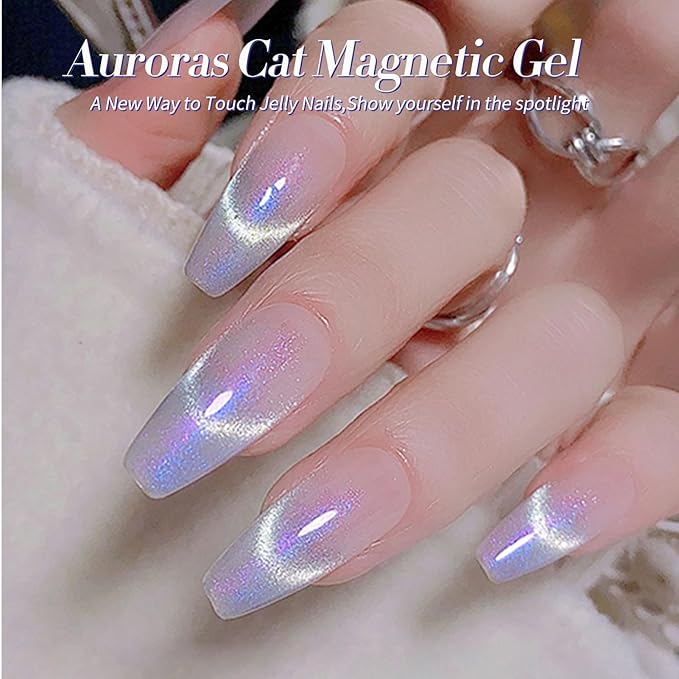 Born Pretty Auroras Cat Magnetic Eye Gel Nail Polish Set Shimmer Glitter with Magnet 9D Holographic Reflective Magnetic Nail Polish Kit Auroras Mermaid Green Blue Purple Pink Purple 6 Colors