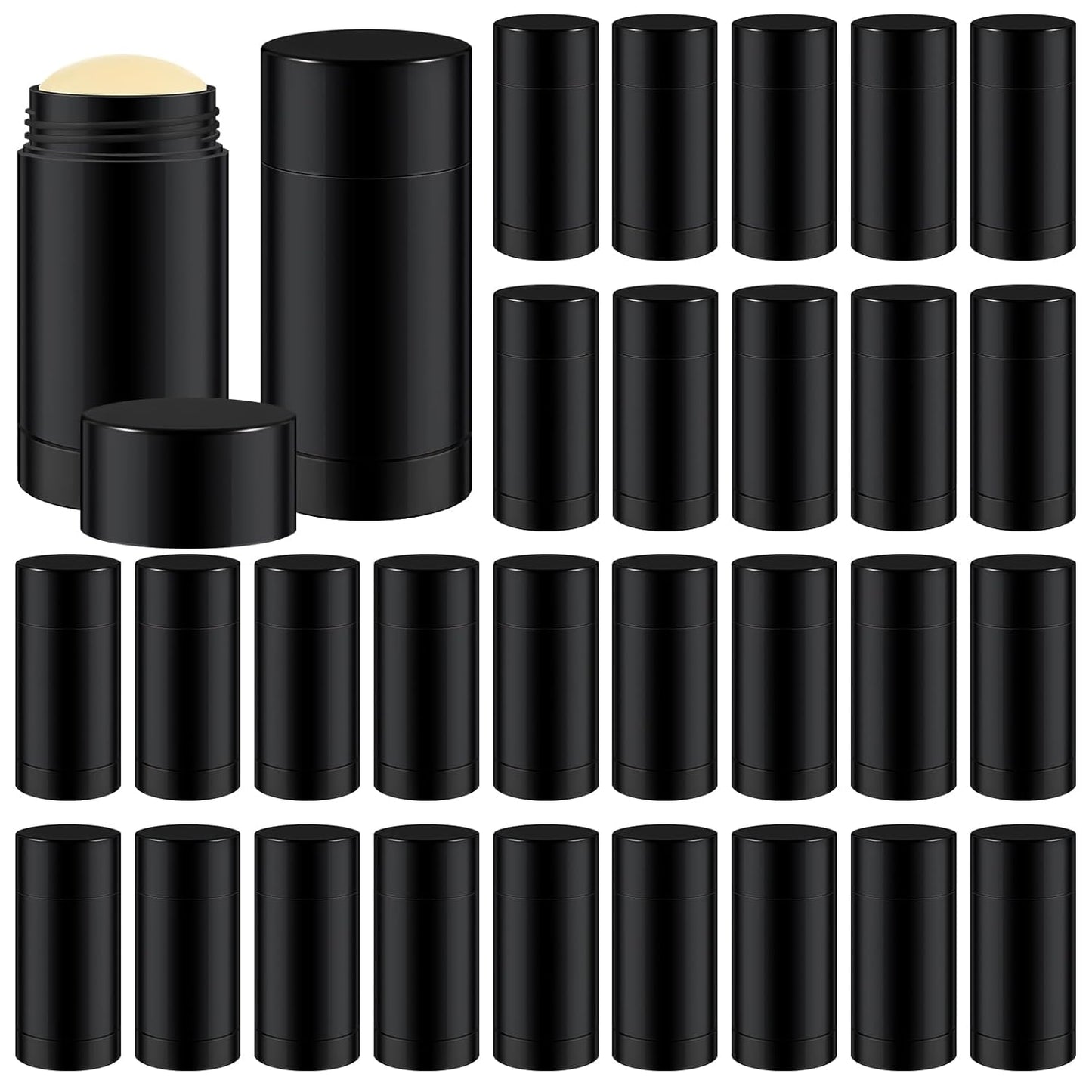 30 Pcs Empty Deodorant Containers Twist up Filling Stick Plastic Deodorant Container Refillable Bottles Bottomfill Round Lip Balm Tubes for Homemade DIY Lipstick Crayon(15 ml,Black)