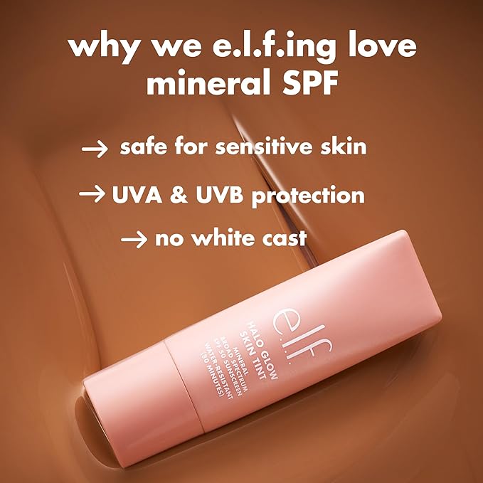 e.l.f. Halo Glow Skin Tint SPF 50, Tinted Moisturizer For Light, Buildable Coverage, Creates A Natural Glow, Vegan & Cruelty-Free, 9 Medium Cool