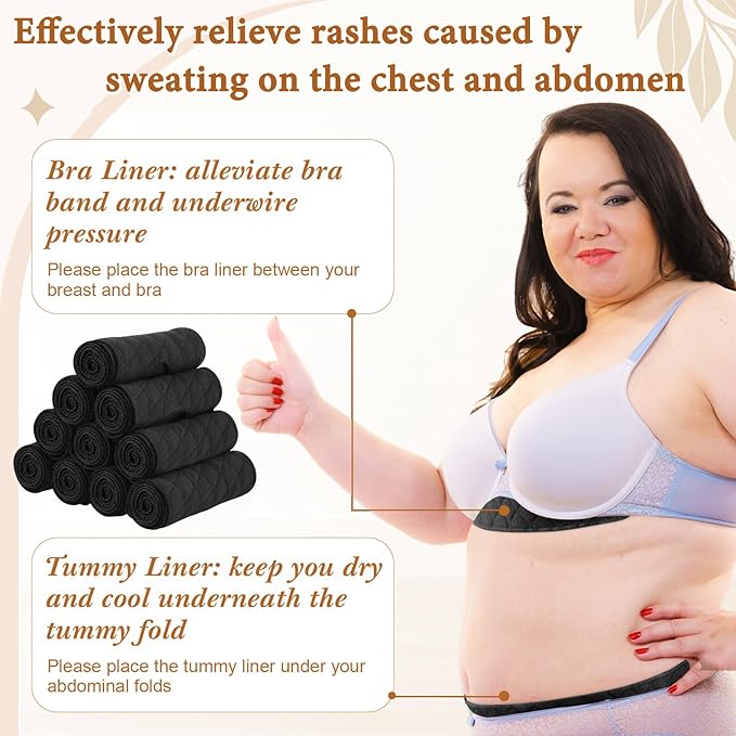 Cotton Tummy Liners and Bra Liners Set for Sweat Rash Skin Folds Plus Size Women Sweating Supplies