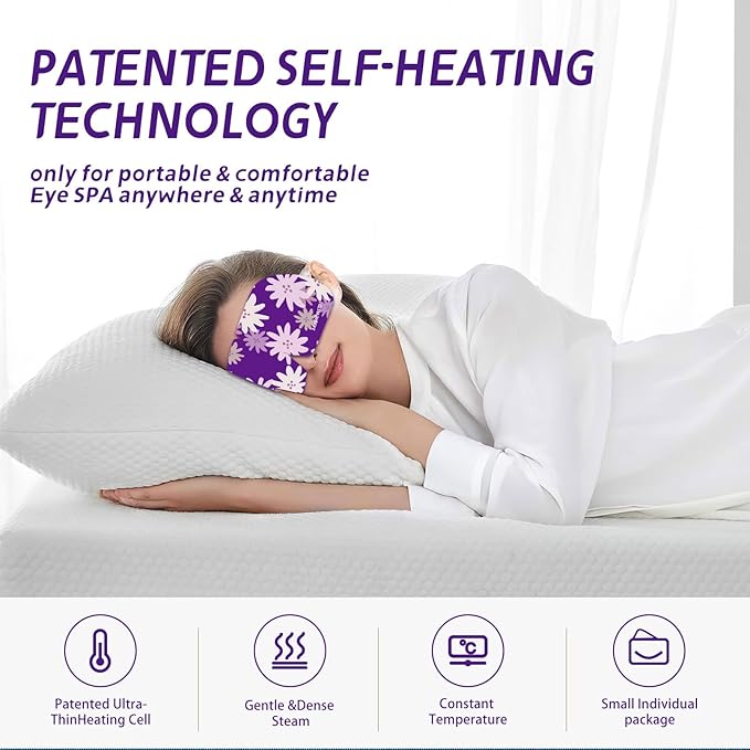 Steam Eye Mask Self Heating Moist Eye Compress Disposable SPA Warm Eye Mask 10 Packs for Dry Eyes, Eye Fatigue, Stress Relief, Soothing Headache Travel Trouble Sleeping(Lavender)