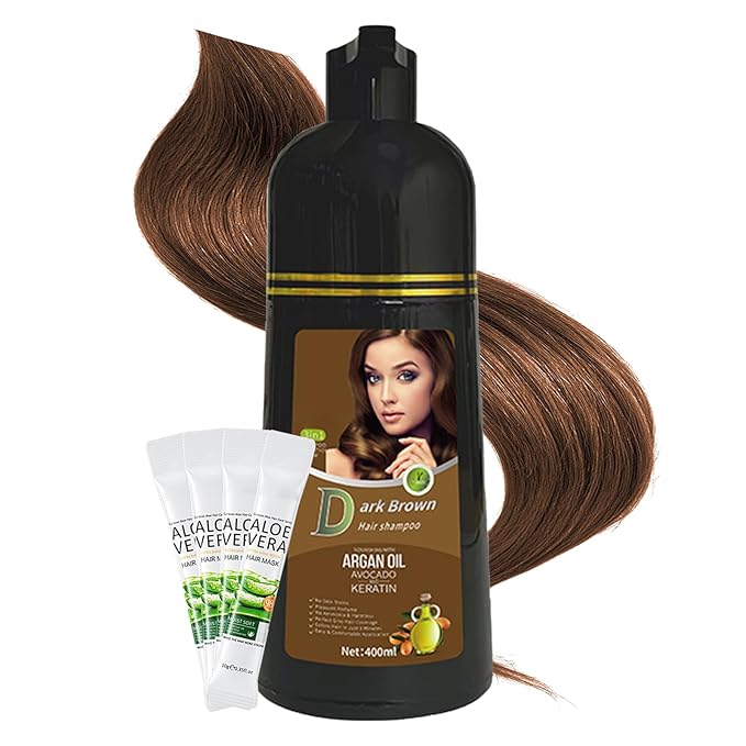 Gray Coverage Color Shampoo - 3-in-1 Color Depositing Shampoo with Herbal Formula, Ammonia-Free Hair Dye for Women & Men, Long-Lasting Root Touch Up (Dark Brown, Lasts 6 Weeks)