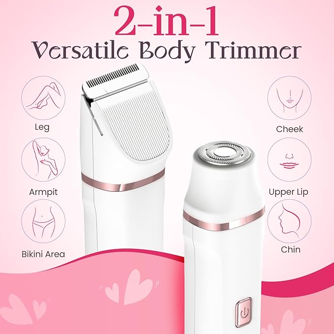 Pubic Hair Trimmer for Women - Electric Razors for Women's Body Groomer, Replaceable Ceramic Blade Heads, Face Hair Remover Head, USB-C&Dock Charging, Waterproof&Easy Cleaning White