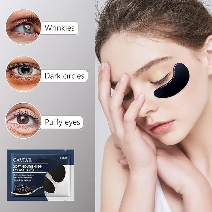 Under Eye Patches -30 Pairs Sakura Essence Eye Mask Eye Pads for Puffy Eyes, Reducing Dark Circles, Anti-Aging, Collagen Eye Mask for Moisturizing, Black