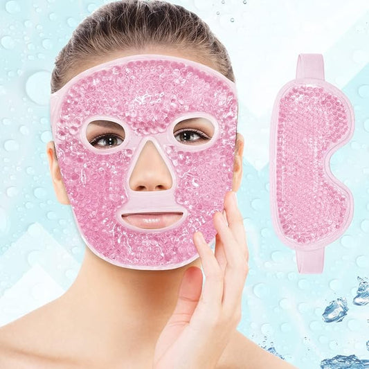 Ice Face Mask Reusable and Cold Gel Eye Mask for Puffiness/Dark Circles/Eye Bags/Dry Eyes/Headaches/Migraines/Stress Relief,Ice Pack for Eyes & Face (Pink)