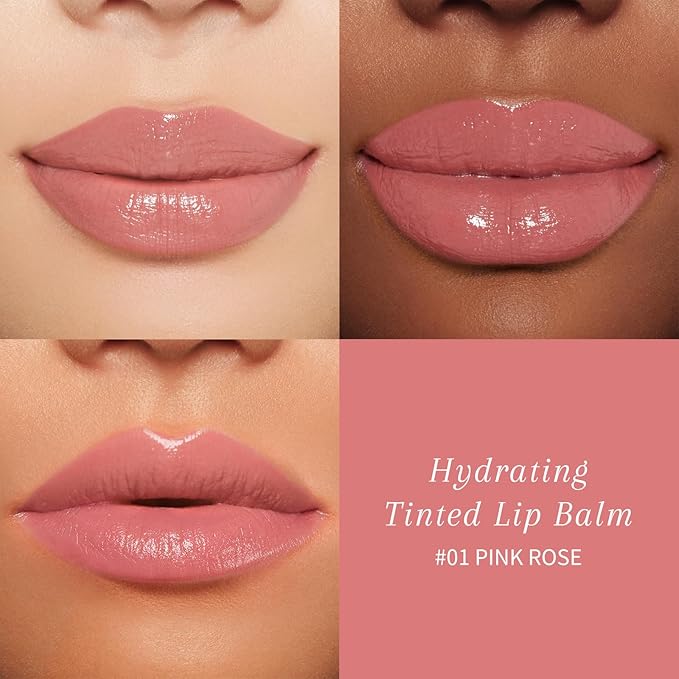 Tinted Lip Balm Plumper, Glossy, Pump Lips, Lightweight, Moisturize & Tint with Jojoba Seed Oil, Vegan Lipbalm Lip Care, Pink Rose