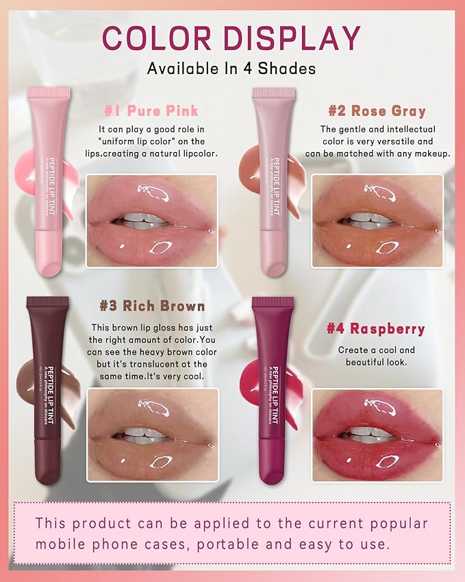 Tinted Lip Balm-1Pcs Rose Gray Peptide Hydrating Lip Tint Moisturizer,Jelly Glossier Lip Treatment Balm,Non-Stick Lip Care Glow Reviver Lip Oil, Yummy Glowy Lip Gloss, Thanksgiving Makeup for Women-02