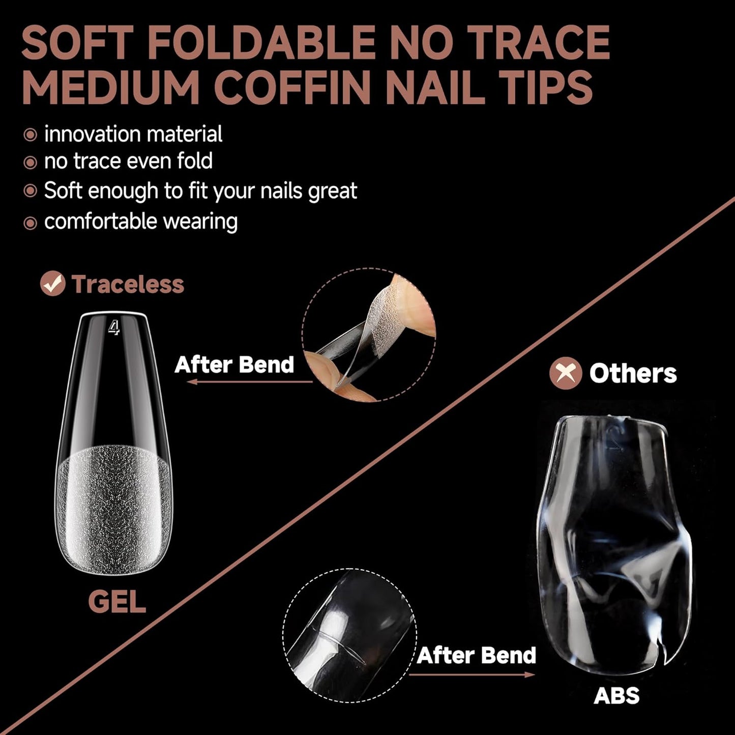 UNA GELLA Medium Coffin Nails Tips 504pcs - Gel Nail Tips Coffin Acrylic Full Cover Pre-buff Soft Gel Nail Tips Half Matte For Nail Extension Home DIY Salon 12 Sizes