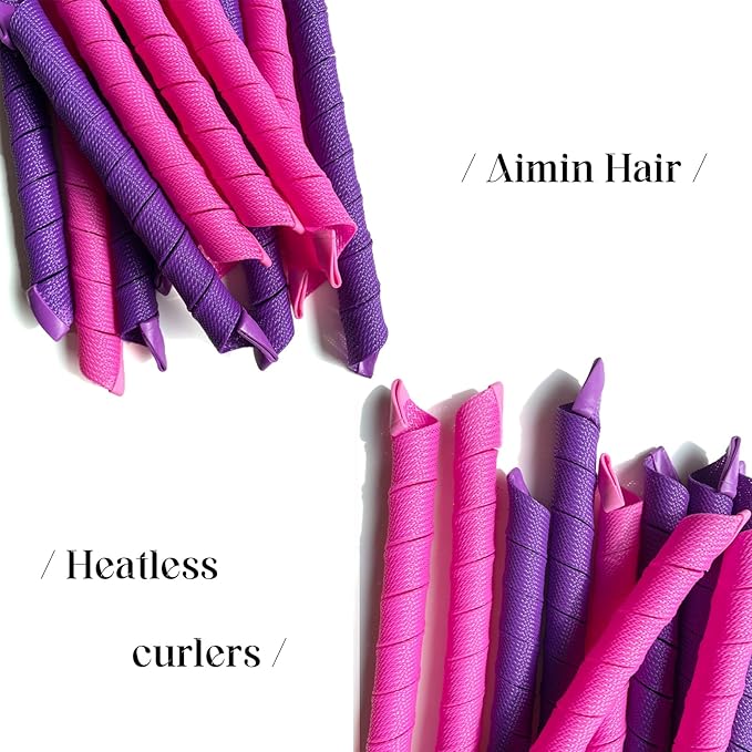 Aimin 50pcs Spiral Heatless Hair Curlers For Long Hair, 22Inch No Heat Curlers Kit With 6pcs Styling Hooks (purple-pink)
