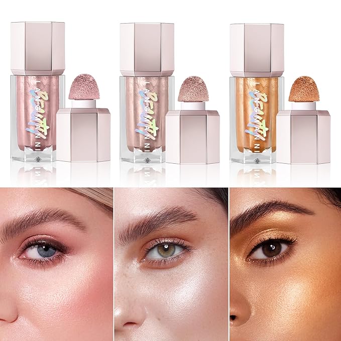 URQT Highly Pigmented Liquid Contour Highlighter - Built-in Sponge Tip Sculpted Complexion Wand Contour Natural Weightless Buildable Highlighters Contour Contouring Bronzer (#03 LIQUID GOLD)