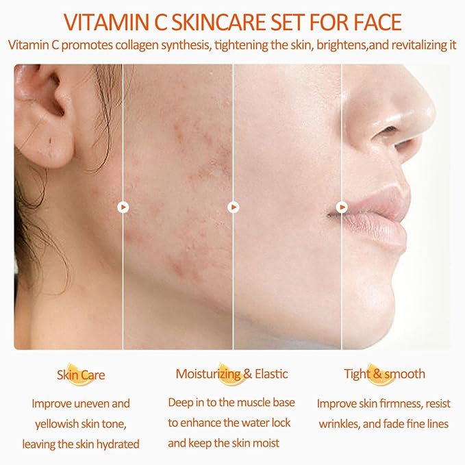 Vitamin C 5-Piece Skincare Set with Cleanser, Toner, Serum, Eye Cream and Face Cream for Skin Brightening skin care set skincare gift set skin care set for Unisex Adult