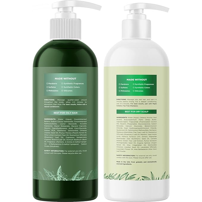Shampoo and Conditioner for Oily Hair and Scalp - Sulfate and Paraben Free Shampoo and Conditioner Set for Oily Hair with Deep Cleansing Tea Tree Oil - Vegan Color Safe & Cruelty Free (16 Fl Oz)