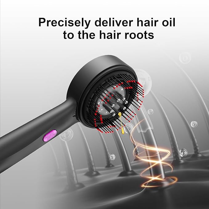 Red Light Dot Scalp Massager - 72-Point Vibration Comb for Hair Care, 3 in 1 Hair Oil Applicator,ipx7 Waterproof Scalp Oil Applicato,Rechargeable Home Use Device with Safety Indicator（Black）