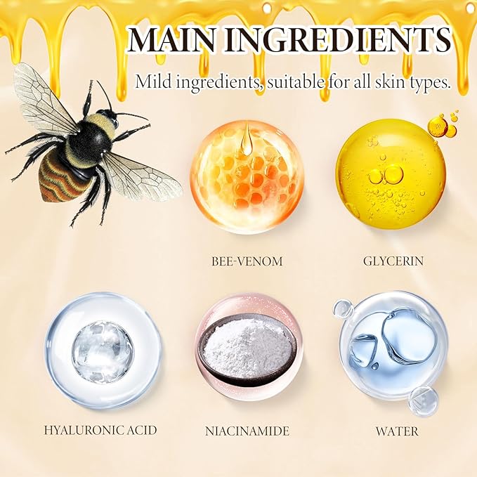Bee Venom SkinCare Set, Includes New Zealand Bee Venom Face Lotion, Bee Venom Essence, Bee Venom Face Cream, Bee Venom Eye Cream, Anti-Wrinkle, Hydrating & Firming, Plant-Based Formula