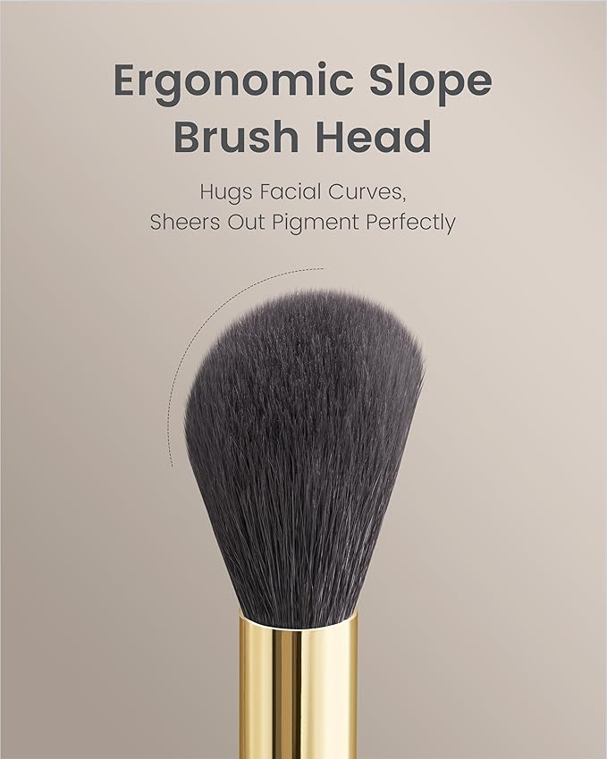 Desert Oak Series Angled Blush Brush - Soft Goat Hair Bristles for Powder/Cream Blush & Bronzer, Ergonomic Ebana Handle & Brass Ferrule, Beginner to Pro (CM 164)