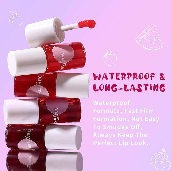 Lip Tint Stain, Long Lasting Korean Lip Stain Set, Non-sticky Waterproof Lightweight Lip and Cheek Tint, Moisturizing High Pigment Water Tint, Matte Finish Lip Tint