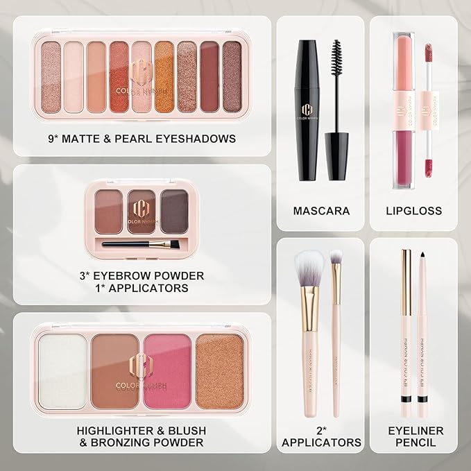 Color Nymph Makeup Kit for Women, Makeup Gift Set All In One Travel Backpack for Girls With Eyeshadow,Mascara, Lipgloss, Highlighter, Blush, Eyeliner pencil (Bag B)