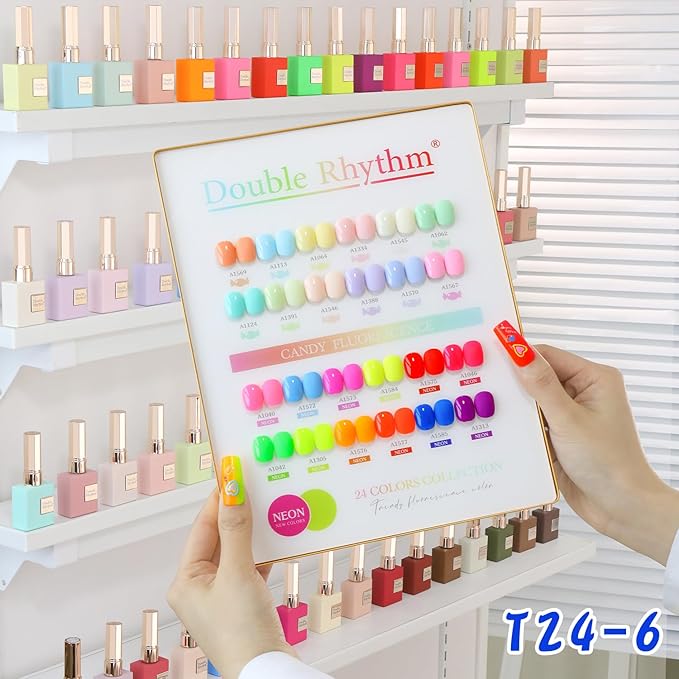 Double Rhythm 28Pcs 0.5Oz Gel Nail Polish Set Same Color Same Bottle Soak Off Gel Polish Kit Nail Art Manicure Salon DIY at Home for Women (Candy Neon Collection-T24-6)