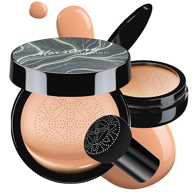 Mushroom Head Air Cushion CC Cream - BB Cream Foundation Makeup Moisturizing Concealer Long-Lasting, Cushion Foundation Full Coverage Self Adjusting for Mature Skin & All Skin Types (Nude)